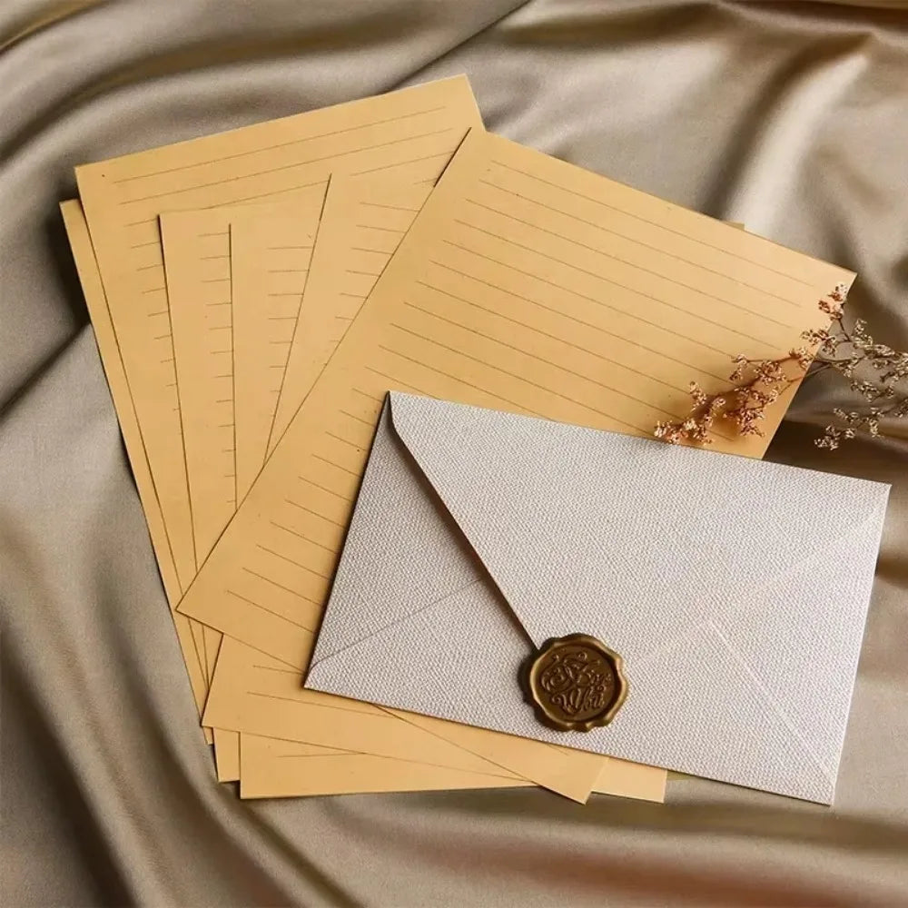 3Pc Linen Envelope Letter Set Love Letter Lacquer Envelope Cowhide Special Paper Invitation Postcard Thicken Envelope Stationery