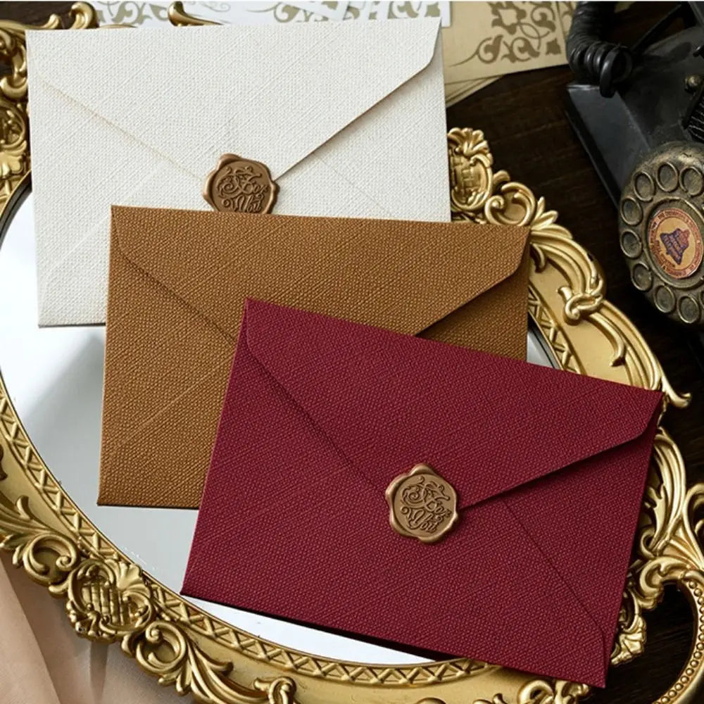 3Pc Linen Envelope Letter Set Love Letter Lacquer Envelope Cowhide Special Paper Invitation Postcard Thicken Envelope Stationery
