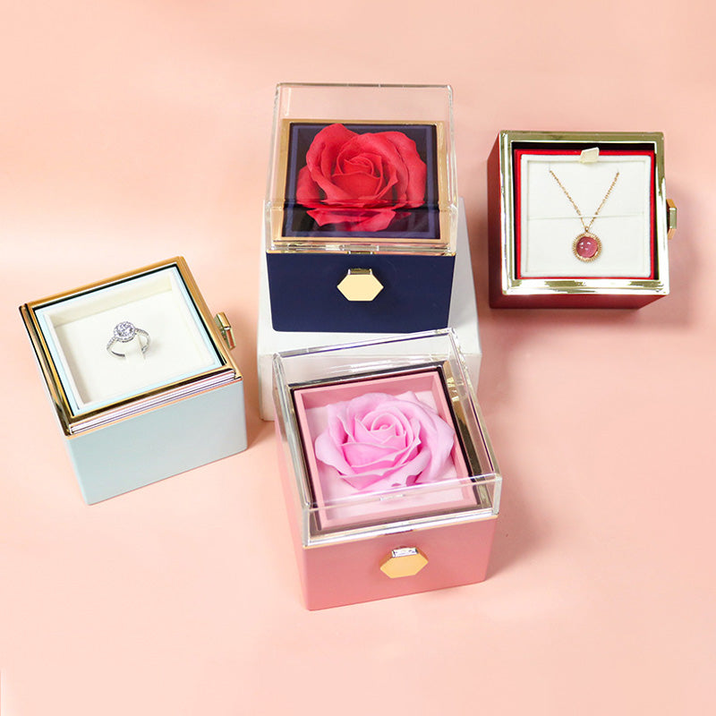 Rotating Soap Flower Rose Gift Box Creative Rotating Rose Jewelry Packaging Box Valentine'S Day Gift for Women
