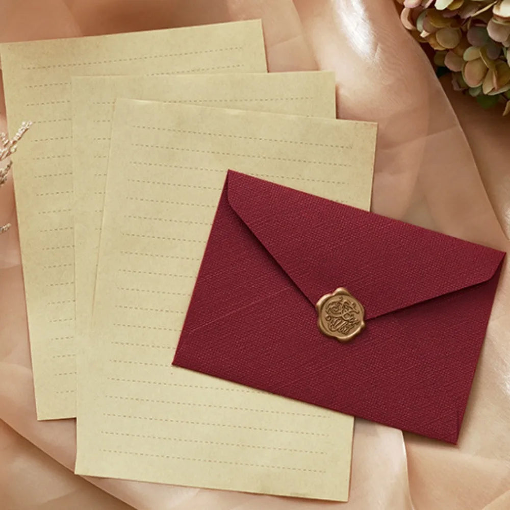 3Pc Linen Envelope Letter Set Love Letter Lacquer Envelope Cowhide Special Paper Invitation Postcard Thicken Envelope Stationery