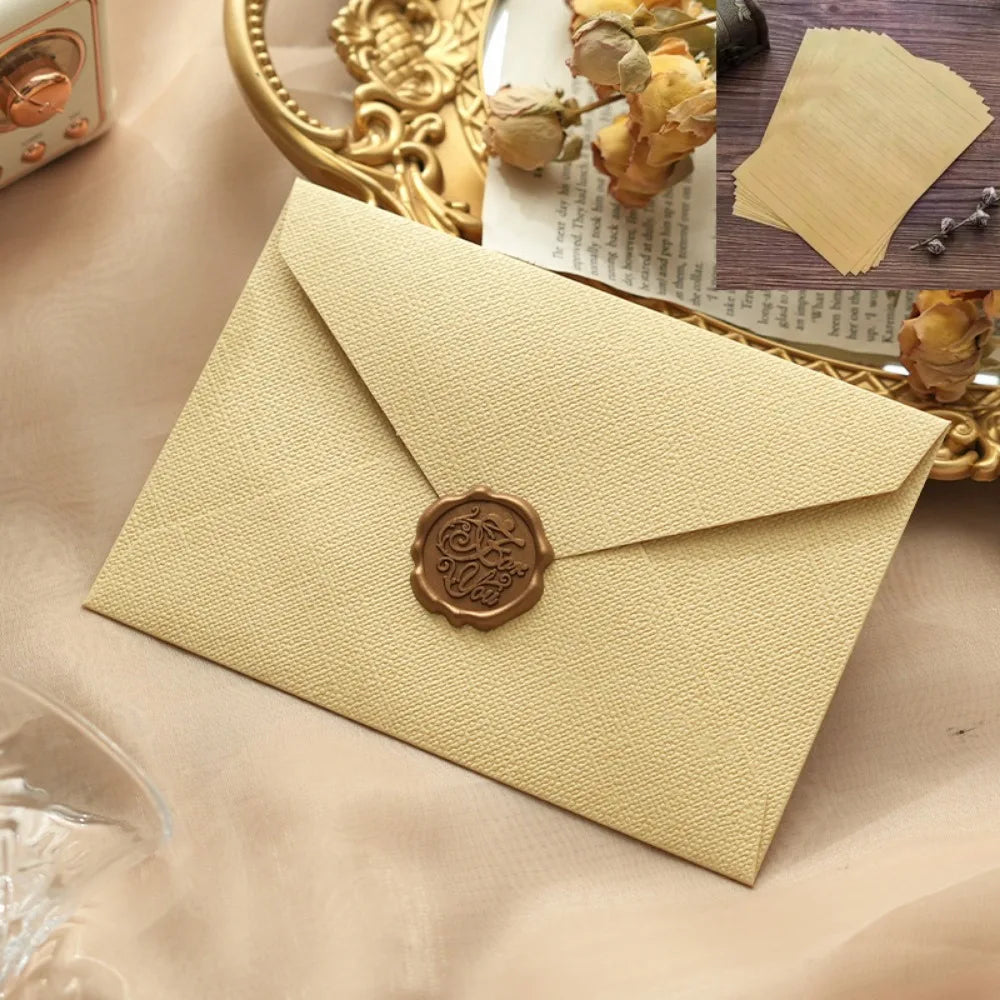 3Pc Linen Envelope Letter Set Love Letter Lacquer Envelope Cowhide Special Paper Invitation Postcard Thicken Envelope Stationery