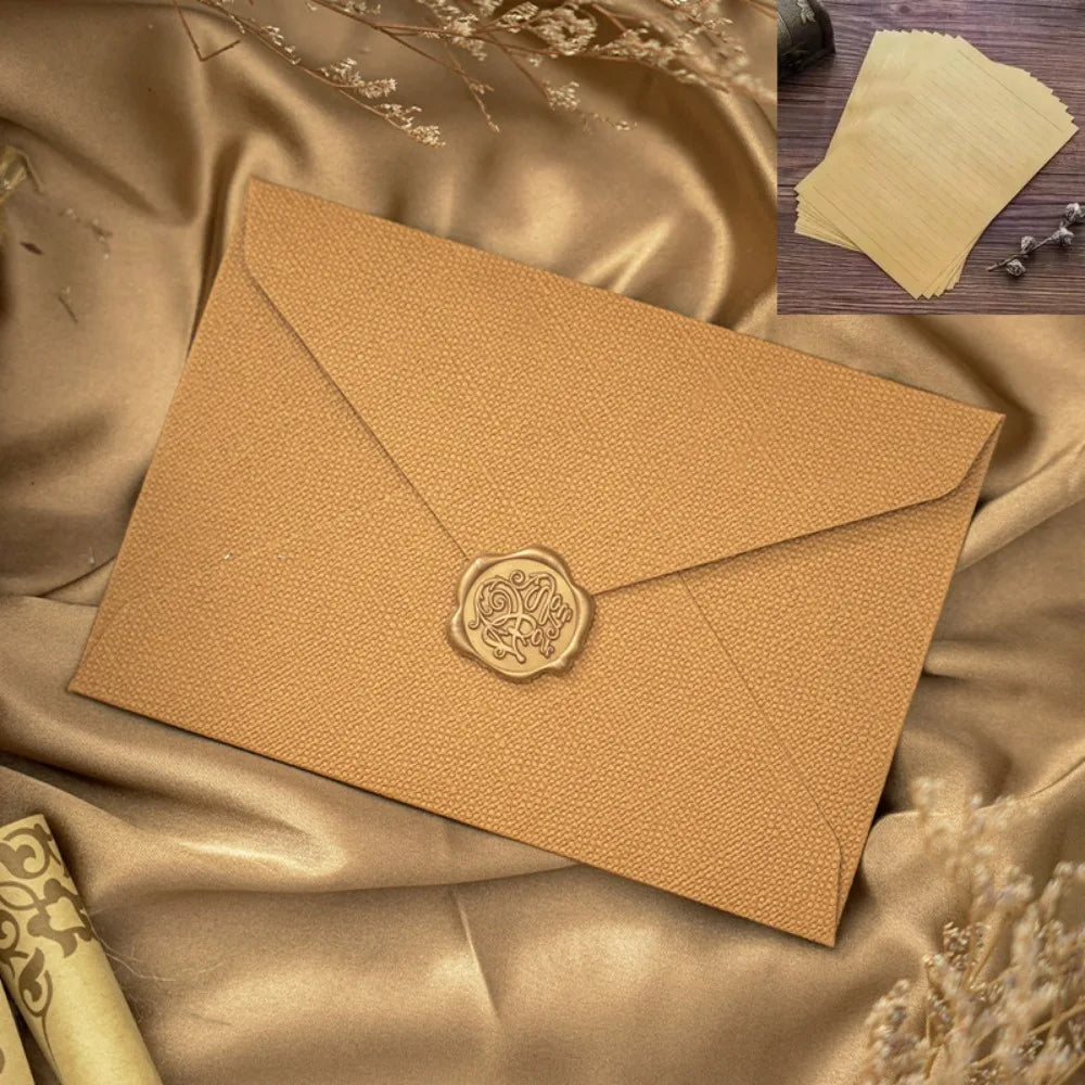 3Pc Linen Envelope Letter Set Love Letter Lacquer Envelope Cowhide Special Paper Invitation Postcard Thicken Envelope Stationery