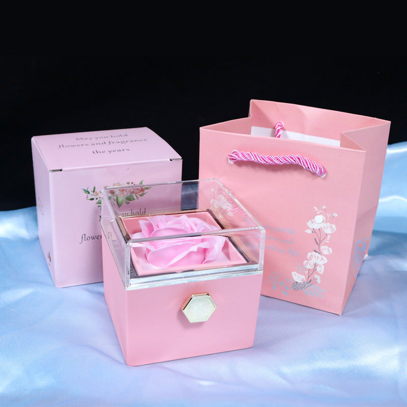 Rotating Soap Flower Rose Gift Box Creative Rotating Rose Jewelry Packaging Box Valentine'S Day Gift for Women
