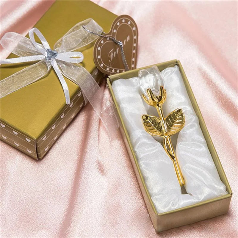 6 Colors Crystal Glass Rose Flower Figurines Craft Valentine'S Day Favors X'Mas Lovers' Gift Souvenir Home Wedding Decoration