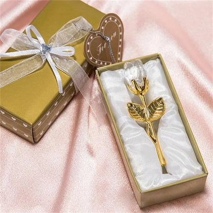 6 Colors Crystal Glass Rose Flower Figurines Craft Valentine'S Day Favors X'Mas Lovers' Gift Souvenir Home Wedding Decoration
