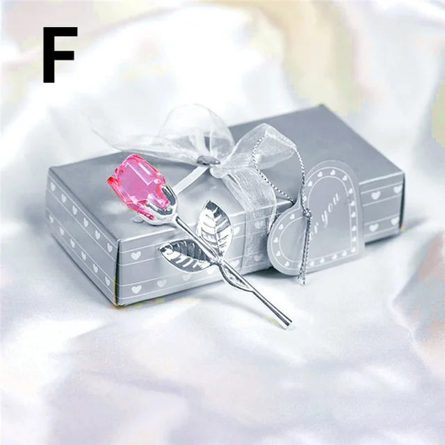 6 Colors Crystal Glass Rose Flower Figurines Craft Valentine'S Day Favors X'Mas Lovers' Gift Souvenir Home Wedding Decoration