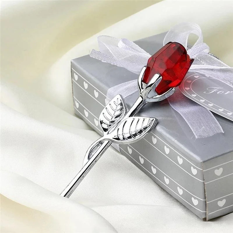 6 Colors Crystal Glass Rose Flower Figurines Craft Valentine'S Day Favors X'Mas Lovers' Gift Souvenir Home Wedding Decoration