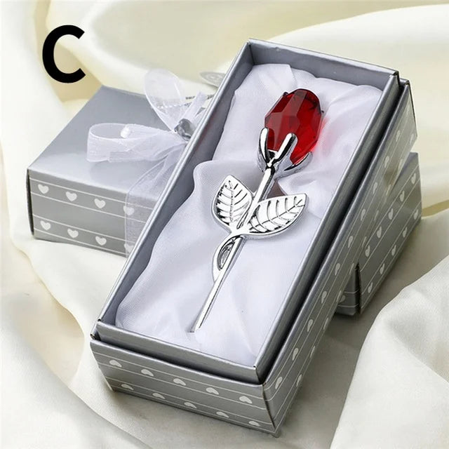 6 Colors Crystal Glass Rose Flower Figurines Craft Valentine'S Day Favors X'Mas Lovers' Gift Souvenir Home Wedding Decoration